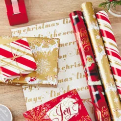 Hot Sale Hallmark Store -Hot Sale Hallmark Store 3Pack Red and Gold Reversible Christmas Wrapping Paper 5JXW1029 02