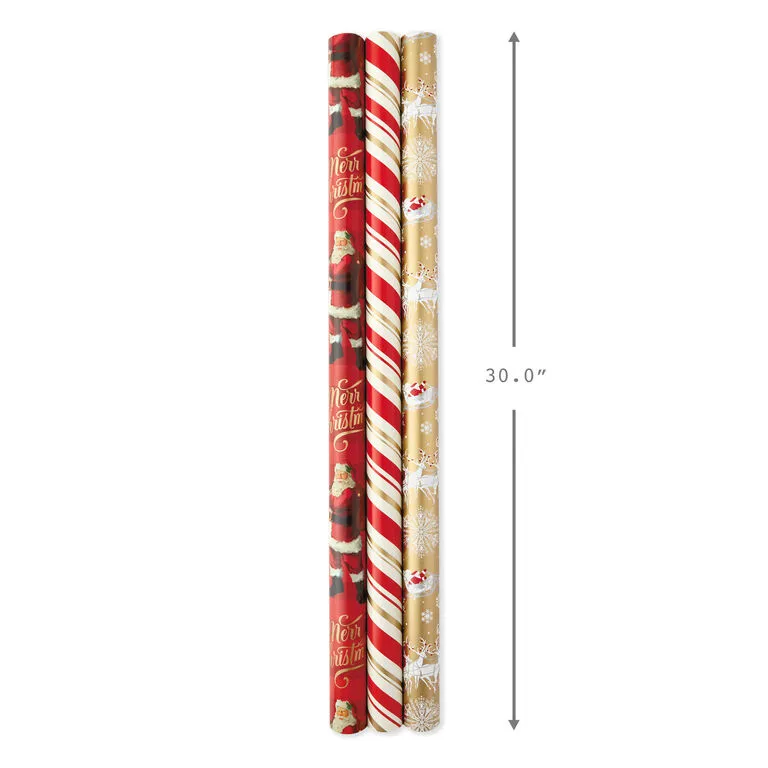 Hallmark Red And Gold 3-Pack Reversible Christmas Wrapping Paper, 120 Sq. Ft. 3 Hallmark Red And Gold 3-Pack Reversible Christmas Wrapping Paper, 120 Sq. Ft. - Image 3