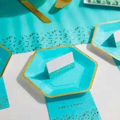 Hallmark Color Pop 60-Piece Tableware Premium Party Kit, Aqua Hexagon -Hot Sale Hallmark Store Aqua Hexagon Shape Plates Party in a Box Supplies 5CLP1011 02
