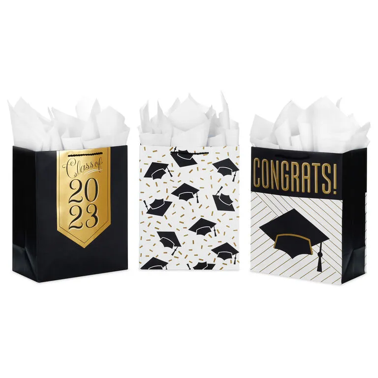 Hallmark 13" Assorted Grad Designs 3-Pack Large Gift Bags With Tissue Paper 1 Hallmark 13" Assorted Grad Designs 3-Pack Large Gift Bags With Tissue Paper