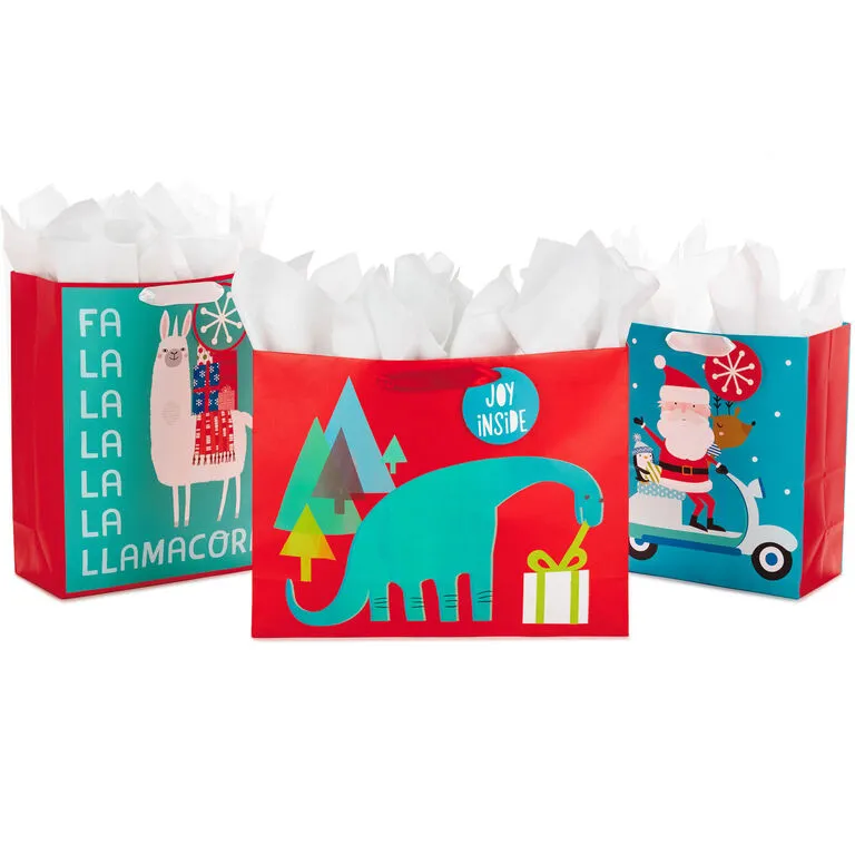 Hallmark 13" And 15.5" Assorted Kids 3-Pack Christmas Gift Bags With Tissue Paper 1 Hallmark 13" And 15.5" Assorted Kids 3-Pack Christmas Gift Bags With Tissue Paper