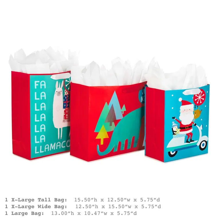 Hallmark 13" And 15.5" Assorted Kids 3-Pack Christmas Gift Bags With Tissue Paper 3 Hallmark 13" And 15.5" Assorted Kids 3-Pack Christmas Gift Bags With Tissue Paper - Image 3