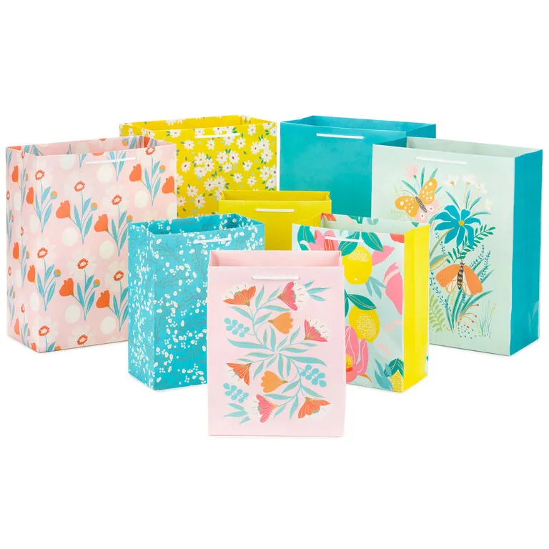 Hallmark Assorted Floral And Solid 8-Pack Medium And Large Gift Bags 1 Hallmark Assorted Floral And Solid 8-Pack Medium And Large Gift Bags