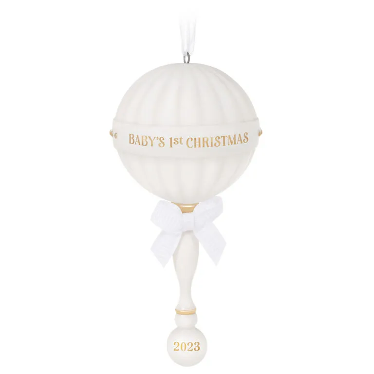 Hallmark Baby's First Christmas Rattle 2023 Porcelain Ornament 1 Hallmark Baby's First Christmas Rattle 2023 Porcelain Ornament