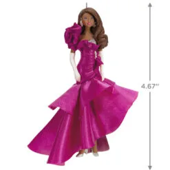 Hallmark Barbie™ Pink Collection™ 2023 Porcelain And Fabric Ornament -Hot Sale Hallmark Store Barbie in Hot Pink Dress Keepsake Ornament 4999QXI7007 03