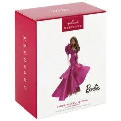 Hallmark Barbie™ Pink Collection™ 2023 Porcelain And Fabric Ornament -Hot Sale Hallmark Store Barbie in Hot Pink Dress Keepsake Ornament 4999QXI7007 04