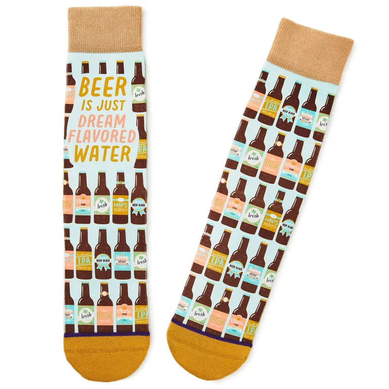 Hallmark Beer Is Dream-Flavored Water Funny Crew Socks 1 Hallmark Beer Is Dream-Flavored Water Funny Crew Socks