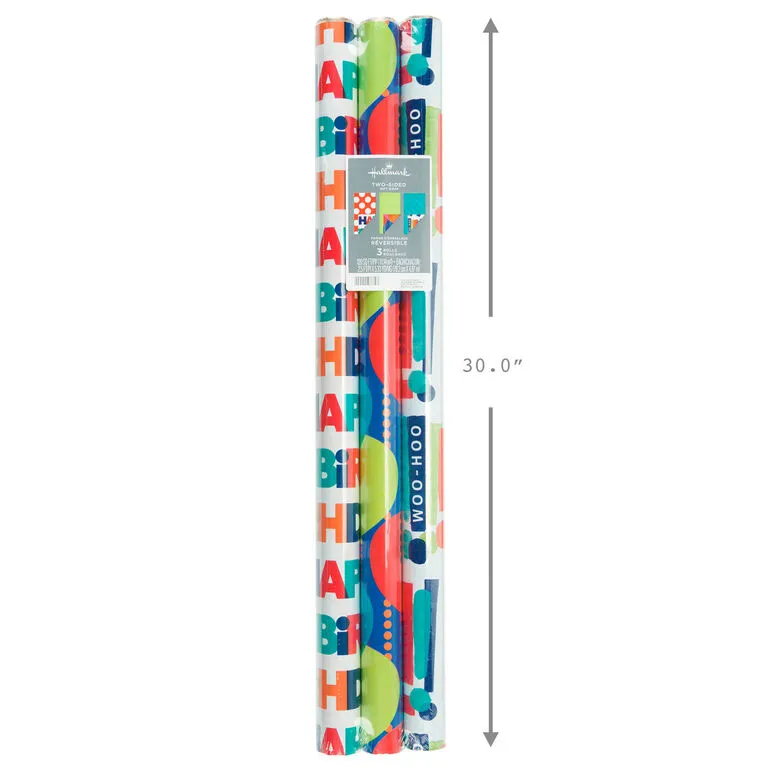 Hallmark Birthday Celebration 3-Pack Reversible Wrapping Paper 3 Hallmark Birthday Celebration 3-Pack Reversible Wrapping Paper - Image 3