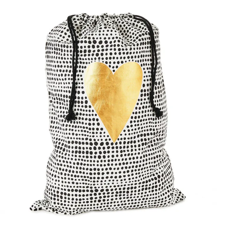 Hallmark 28" Black Dots With Heart Fabric Gift Bag With Tag 1 Hallmark 28" Black Dots With Heart Fabric Gift Bag With Tag