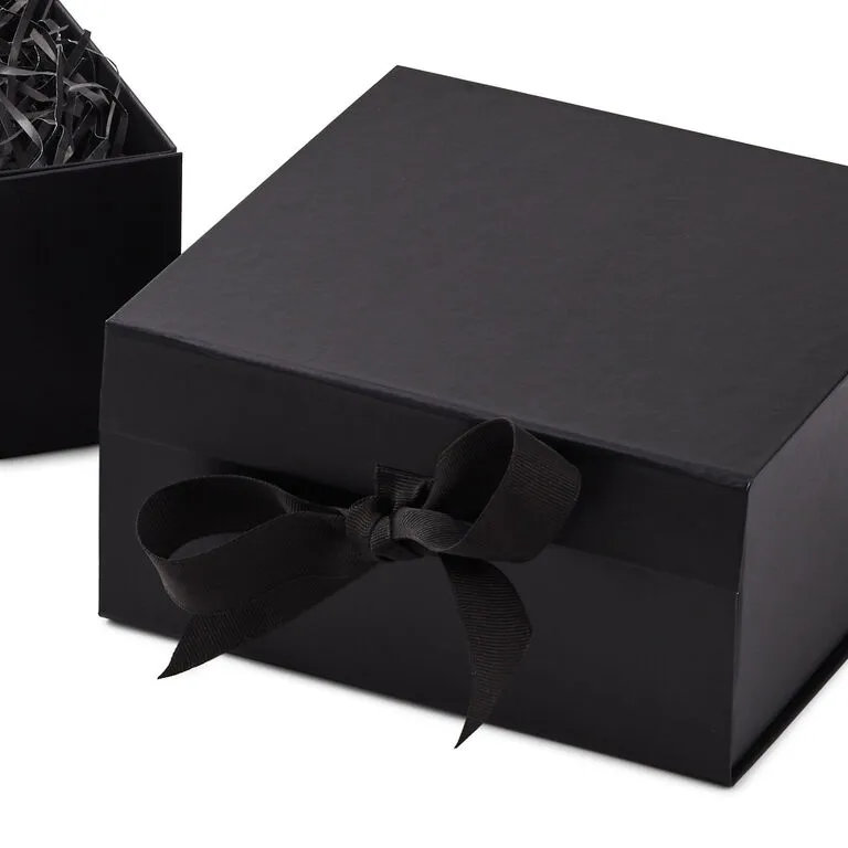 Hallmark 8" Square Black Gift Boxes With Paper Shred, 2-Pack 4 Hallmark 8" Square Black Gift Boxes With Paper Shred, 2-Pack - Image 4