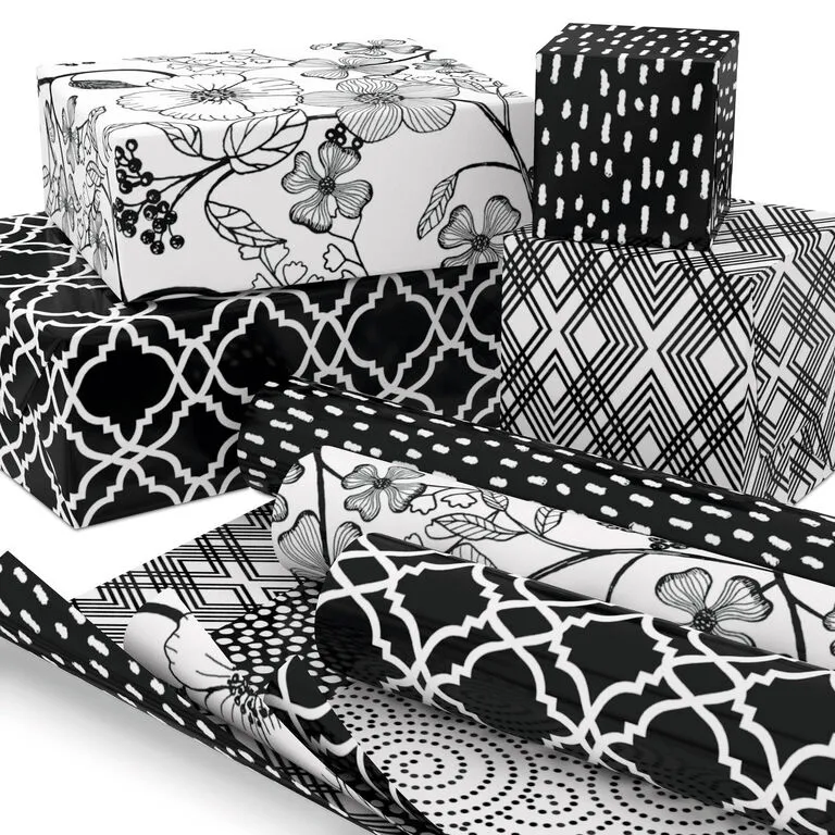 Hallmark Black And White Prints 3-Pack Reversible Wrapping Paper, 75 Sq. Ft. Total 2 Hallmark Black And White Prints 3-Pack Reversible Wrapping Paper, 75 Sq. Ft. Total - Image 2