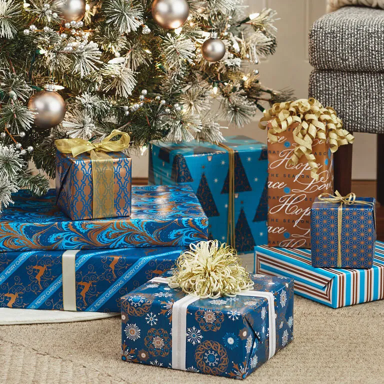 Hallmark Elegant Blues 4-Pack Blue And Gold Reversible Wrapping Paper, 150 Sq. Ft. 2 Hallmark Elegant Blues 4-Pack Blue And Gold Reversible Wrapping Paper, 150 Sq. Ft. - Image 2