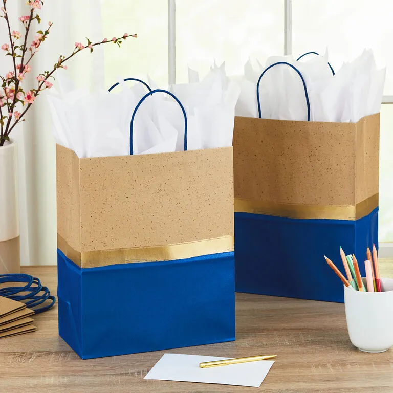 Hallmark 13" Blue And Kraft Paper 6-Pack Gift Bag 2 Hallmark 13" Blue And Kraft Paper 6-Pack Gift Bag - Image 2