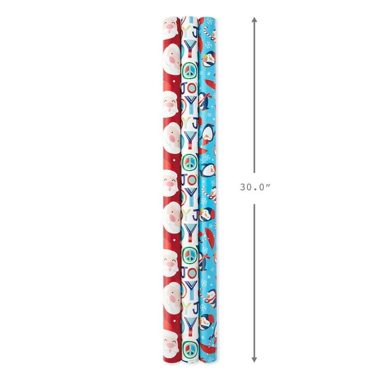 Hallmark Bright Joy 3-Pack Kids Reversible Christmas Wrapping Paper Assortment, 120 Sq. Ft. 3 Hallmark Bright Joy 3-Pack Kids Reversible Christmas Wrapping Paper Assortment, 120 Sq. Ft. - Image 3