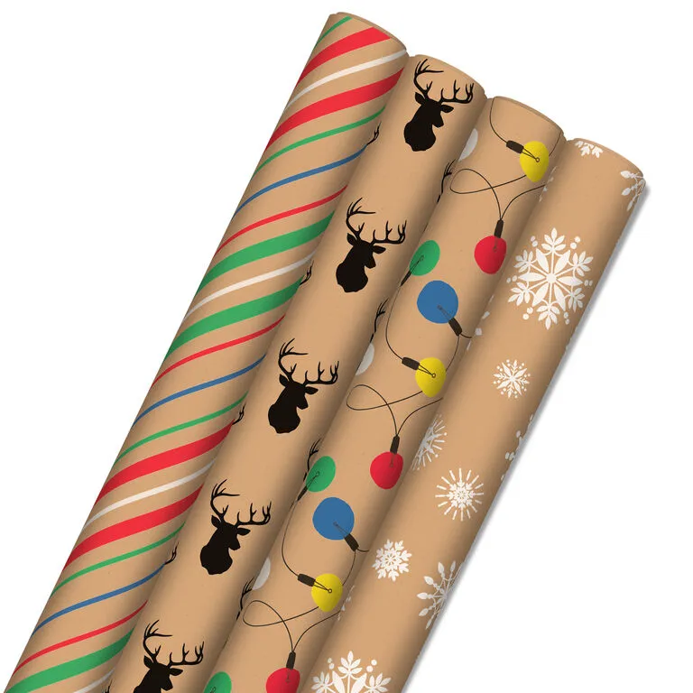 Hallmark Colorful Christmas 4-Pack Kraft Wrapping Paper Assortment, 88 Sq. Ft. 1 Hallmark Colorful Christmas 4-Pack Kraft Wrapping Paper Assortment, 88 Sq. Ft.