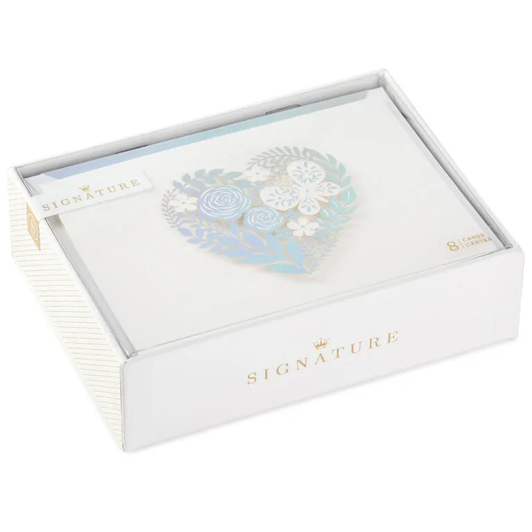 Hallmark Floral Laser Foil Heart Blank Note Cards, Box Of 8 1 Hallmark Floral Laser Foil Heart Blank Note Cards, Box Of 8