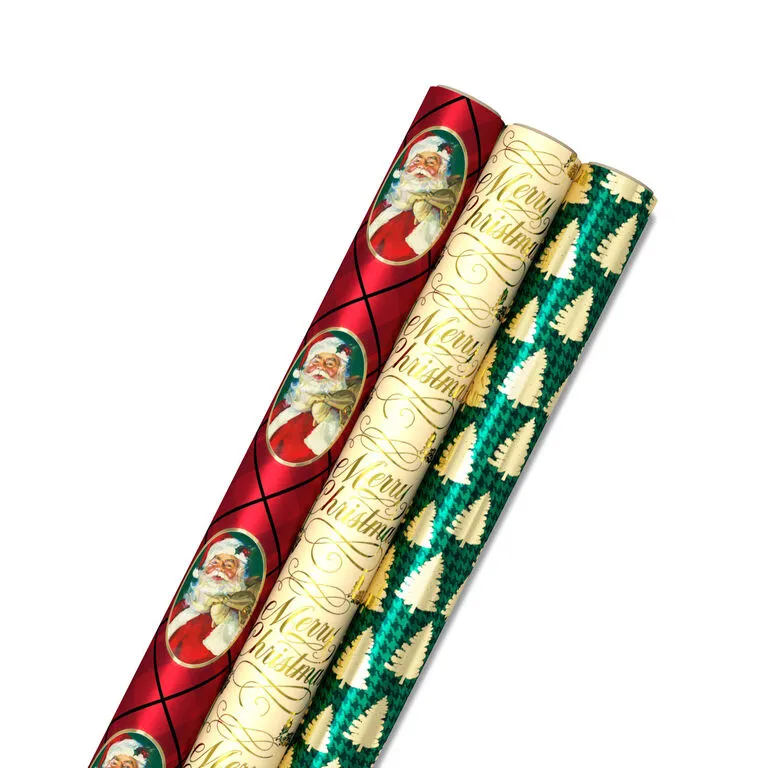 Hallmark Traditional 3-Pack Foil Christmas Wrapping Paper Assortment, 60 Sq. Ft. 1 Hallmark Traditional 3-Pack Foil Christmas Wrapping Paper Assortment, 60 Sq. Ft.