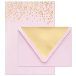 Hallmark Gold Floral On Pink Stationery Set, Box Of 20 -Hot Sale Hallmark Store Gold Floral on Pink Stationery Set 1499STN1139 03