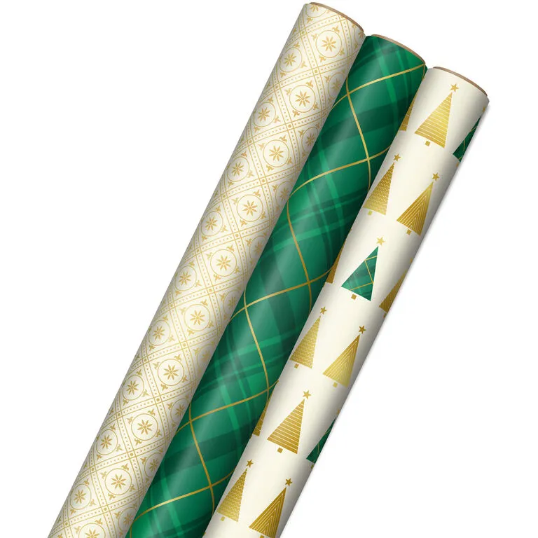 Hallmark Gold And Green 3-Pack Christmas Wrapping Paper Assortment, 120 Sq. Ft. 1 Hallmark Gold And Green 3-Pack Christmas Wrapping Paper Assortment, 120 Sq. Ft.