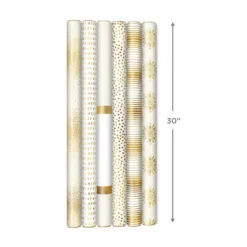 Hallmark Gold And White 6-Pack Holiday Wrapping Paper Assortment, 180 Sq. Ft. -Hot Sale Hallmark Store Gold and White Christmas Wrapping Paper Assortment 5JXW1086 10