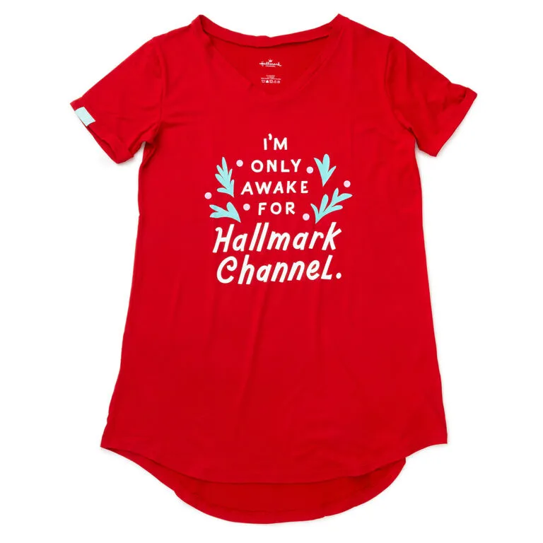 Hallmark Channel Only Awake Oversized Women's Red Sleep Shirt, Small/Medium 1 Hallmark Channel Only Awake Oversized Women's Red Sleep Shirt, Small/Medium
