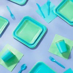 Hallmark Color Pop 96-Piece Tableware Basics Party Kit, Sea Green And Aqua 5 Hallmark Color Pop 96-Piece Tableware Basics Party Kit, Sea Green And Aqua -Hot Sale Hallmark Store Mint Green and Aqua Party in a Box Party Supplies 5CLP1005 03
