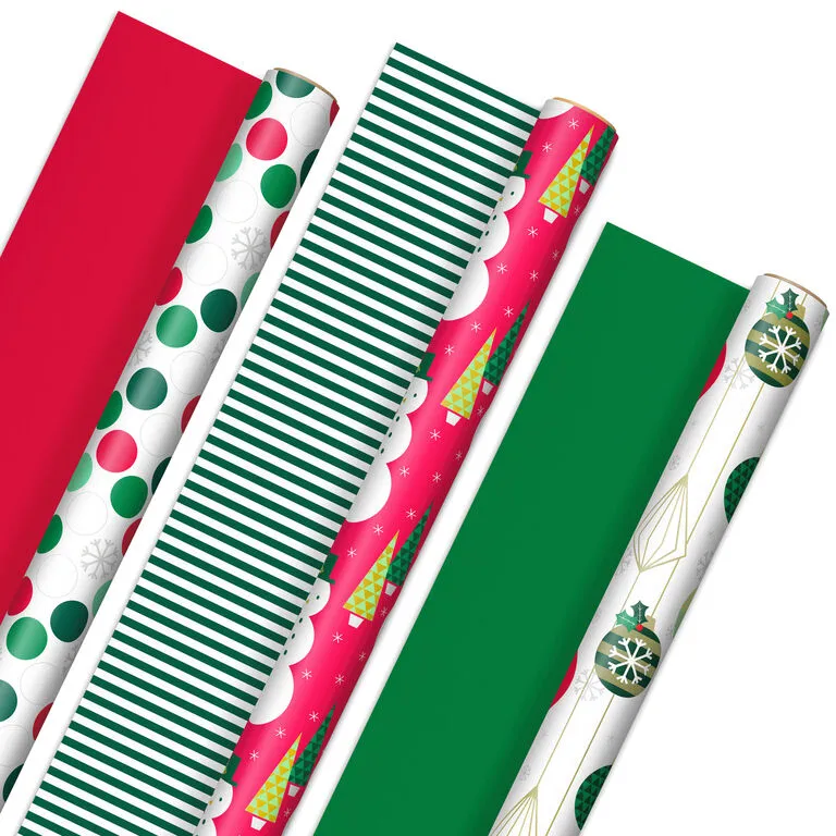 Hallmark Mod Holiday 3-Pack Reversible Wrapping Paper Assortment, 120 Sq. Ft. 1 Hallmark Mod Holiday 3-Pack Reversible Wrapping Paper Assortment, 120 Sq. Ft.