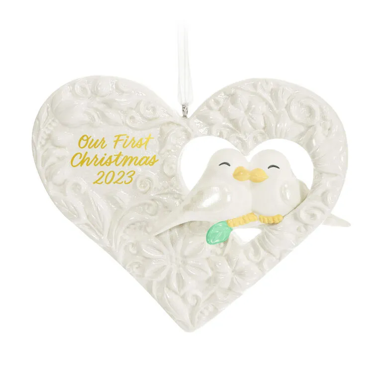 Hallmark Our First Christmas Birds In Heart 2023 Porcelain Ornament 1 Hallmark Our First Christmas Birds In Heart 2023 Porcelain Ornament