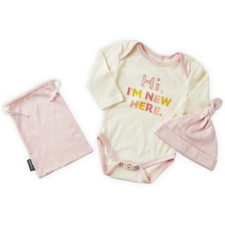 Hallmark Pink I'm New Here Baby Bodysuit And Hat, 0-3 Months 1 Hallmark Pink I'm New Here Baby Bodysuit And Hat, 0-3 Months