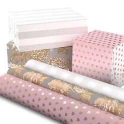 Hallmark Pink And Gray 3-Pack Wrapping Paper, 85 Sq. Ft. Total 9 Hallmark Pink And Gray 3-Pack Wrapping Paper, 85 Sq. Ft. Total -Hot Sale Hallmark Store Pink and Gray 2 Standard 1 Foil 3Pack Gift Wrap 5EWR6421 02