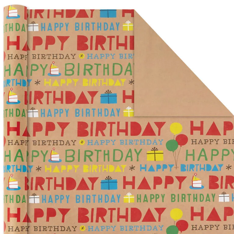 Hallmark Primary Birthday 3-Pack Kraft Wrapping Paper, 105 Sq. Ft. Total 6 Hallmark Primary Birthday 3-Pack Kraft Wrapping Paper, 105 Sq. Ft. Total - Image 6