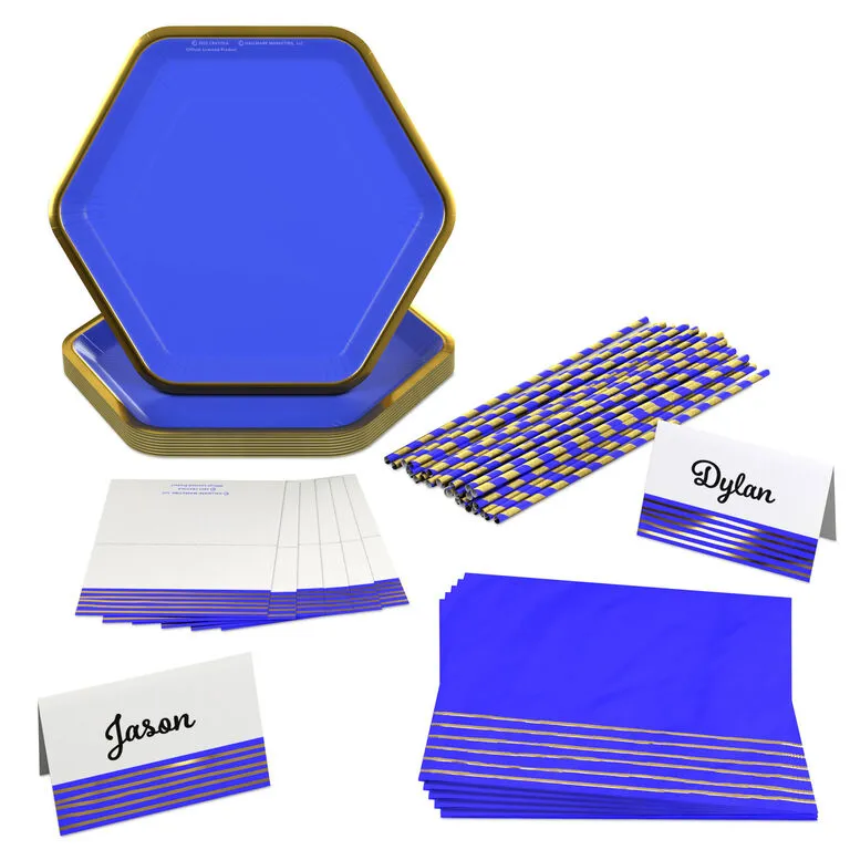 Hallmark Color Pop 60-Piece Tableware Premium Party Kit, Blue Hexagon 1 Hallmark Color Pop 60-Piece Tableware Premium Party Kit, Blue Hexagon
