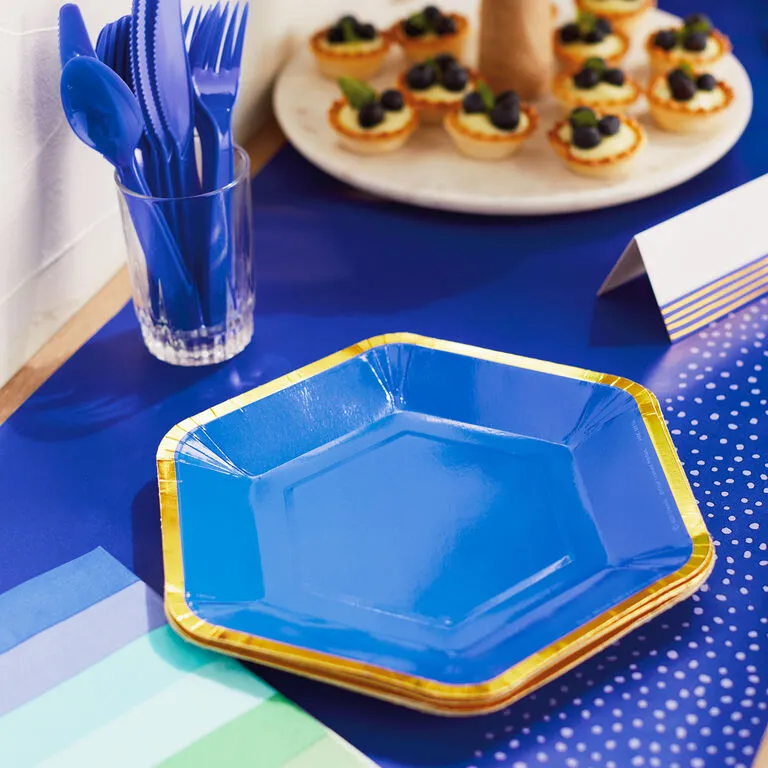 Hallmark Color Pop 60-Piece Tableware Premium Party Kit, Blue Hexagon 2 Hallmark Color Pop 60-Piece Tableware Premium Party Kit, Blue Hexagon - Image 2
