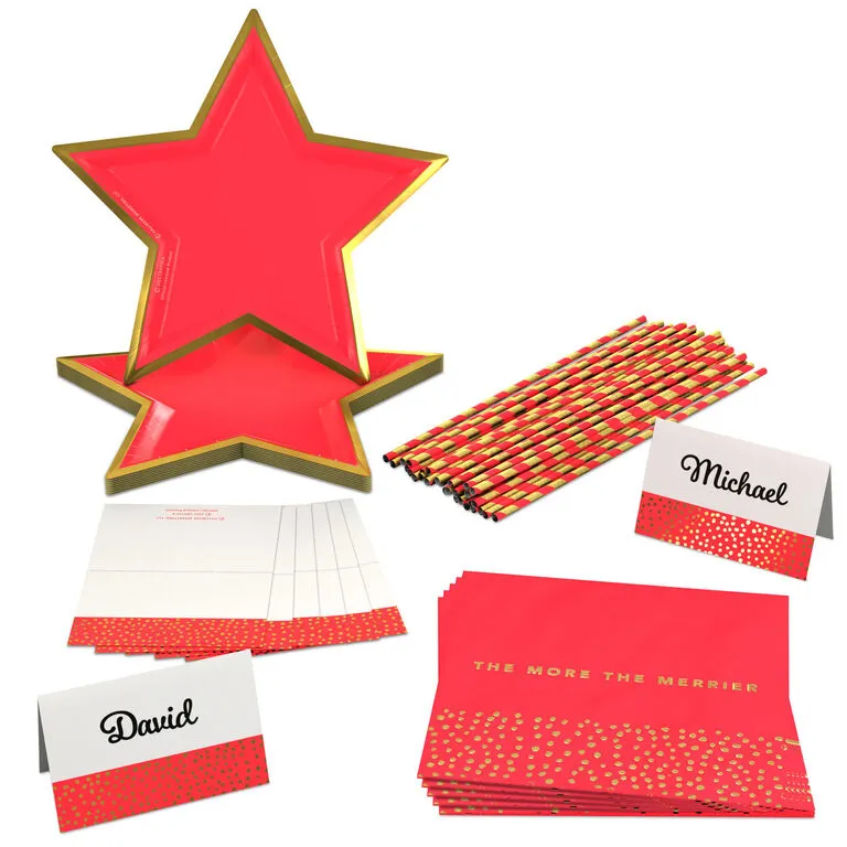 Hallmark Color Pop 60-Piece Tableware Premium Party Kit, Red Star 1 Hallmark Color Pop 60-Piece Tableware Premium Party Kit, Red Star