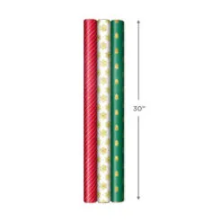 Hallmark Christmas Gift Wrap Kit With Wrapping Paper, Bows, Ribbons And Tags -Hot Sale Hallmark Store RedWhiteGreen 3Roll Holiday Wrapping Paper Set 5JXW1200 07