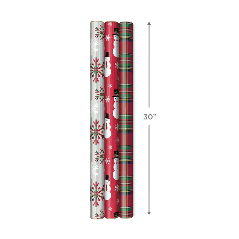 Hallmark Snow Merry 3-Pack Foil Christmas Wrapping Paper Assortment, 60 Sq. Ft. 4 Hallmark Snow Merry 3-Pack Foil Christmas Wrapping Paper Assortment, 60 Sq. Ft. - Image 4