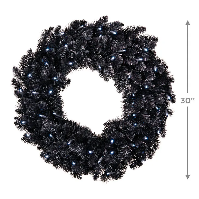 Hallmark Black Pre-Lit Wreath, 30" 2 Hallmark Black Pre-Lit Wreath, 30" - Image 2