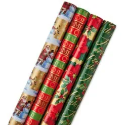 Hallmark Traditional Christmas 4-Pack Reversible Wrapping Paper Rolls, 150 Sq. Ft.