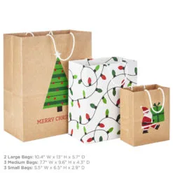 Hallmark Merry Mix 8-Pack Christmas Gift Bags, Assorted Sizes And Designs 8 Hallmark Merry Mix 8-Pack Christmas Gift Bags, Assorted Sizes And Designs -Hot Sale Hallmark Store White and Kraft Paper Assortment Christmas Gift Bags 5XGB1410 03