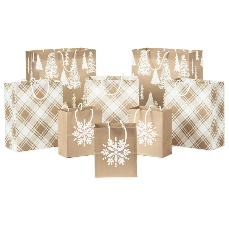 Hallmark Christmas Kraft 8-Pack Holiday Gift Bags, Assorted Sizes And Designs 1 Hallmark Christmas Kraft 8-Pack Holiday Gift Bags, Assorted Sizes And Designs