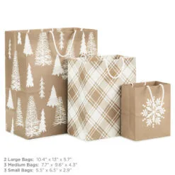 Hallmark Christmas Kraft 8-Pack Holiday Gift Bags, Assorted Sizes And Designs 8 Hallmark Christmas Kraft 8-Pack Holiday Gift Bags, Assorted Sizes And Designs -Hot Sale Hallmark Store White on Kraft Paper Assortment Christmas Gift Bags 5XGB1417 03