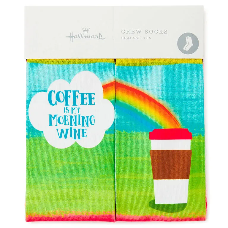 Hallmark Coffee Is My Morning Wine Funny Crew Socks 2 Hallmark Coffee Is My Morning Wine Funny Crew Socks - Image 2